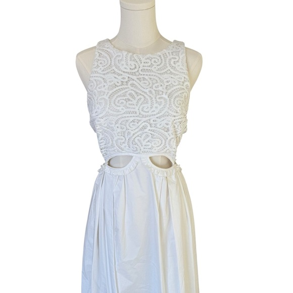 SELF-PORTRAIT - NWT Lace Trimmed Cut-Out Cotton Wedding MIDI Dress Sz 8 - Picture 5 of 14